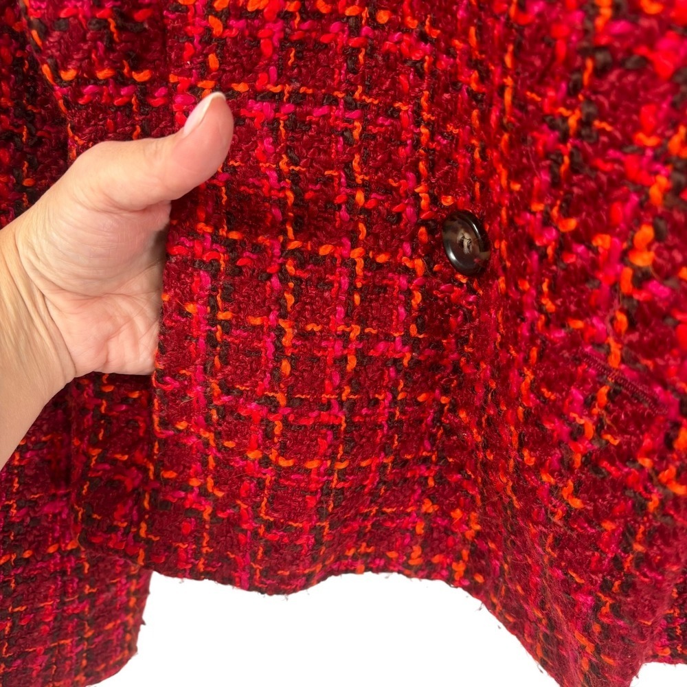 Talbots Red Tweed Plaid Blazer Jacket Double Breasted Christmas Office Size 10 - Picture 4 of 6